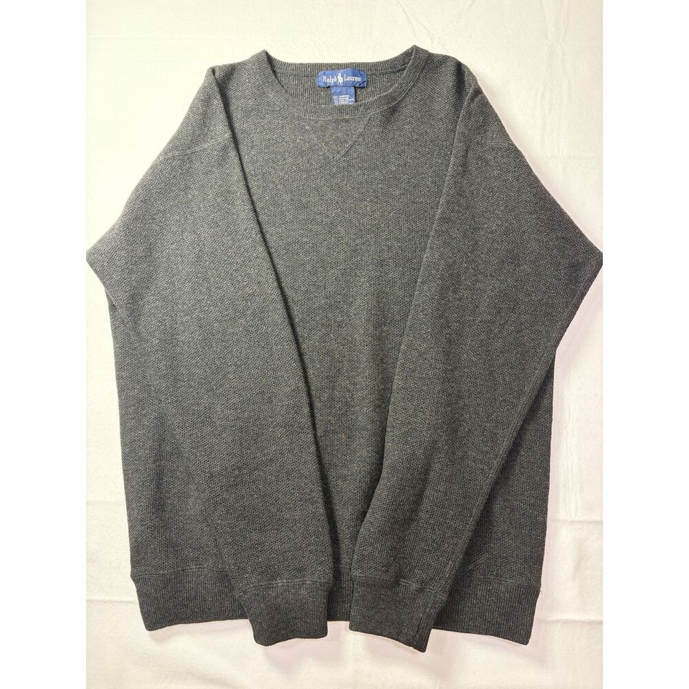 Vintage Ralph Lauren Lambswool Cashmere Knit Crewneck Sweater Charcoal Grey XL